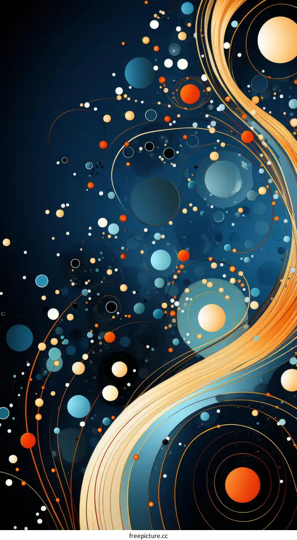 Blue orange abstract background with flowing lines and dots