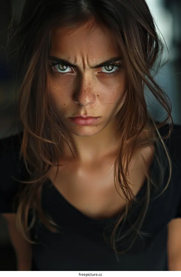 Close Up Portrait of a Woman with Intense Expression