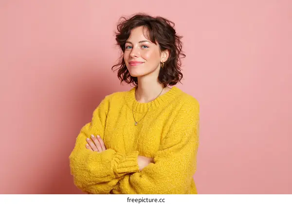 Confident Woman in a Vibrant Yellow Sweater