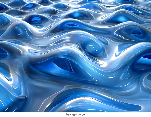 Blue Abstract 3D Rendering Of A Surface With Multiple Rounded Shapes