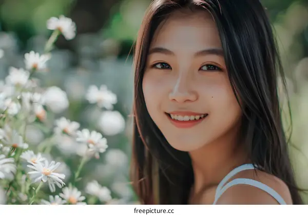 Beautiful Asian Woman Smiling In Garden