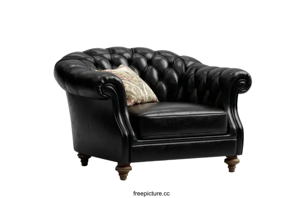 [Transparent Background PNG]Classic Black Leather Chesterfield Armchair