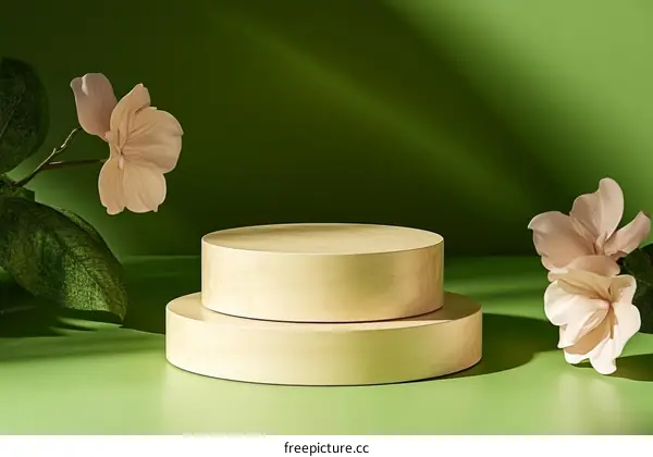 Elegant Wooden Display Stand with Blossoms