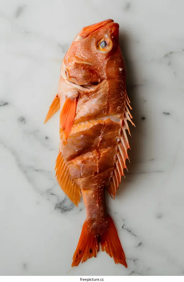 Fresh Red Snapper on White Marble