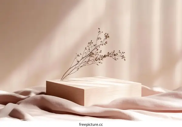 Minimalist Wooden Display Podium with Dried Flowers