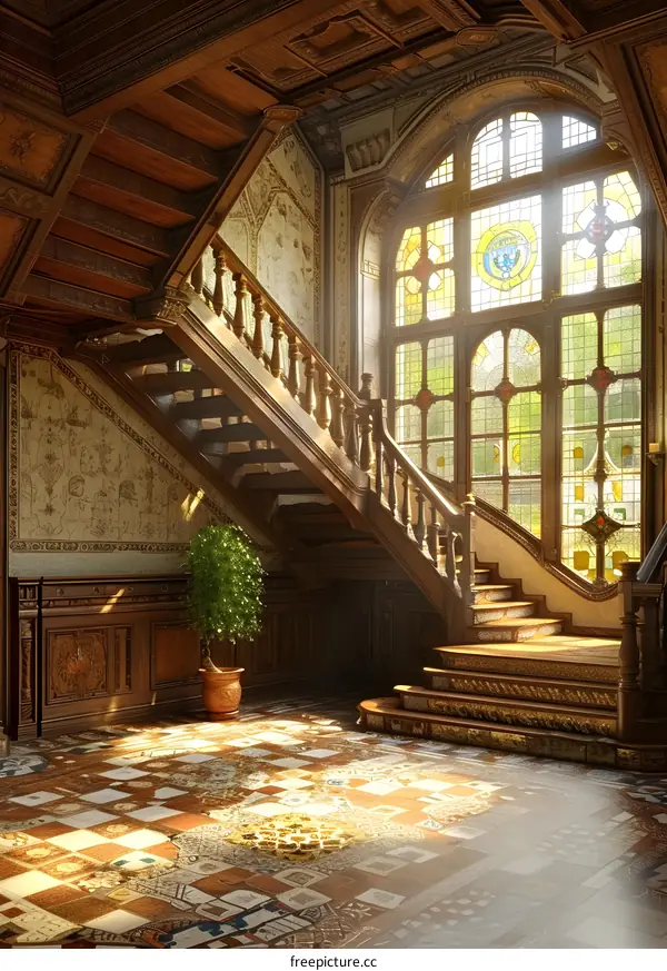 Grand Staircase in an Ornate Manor