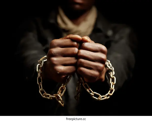 African Man Handcuffed in Protest of Slavery