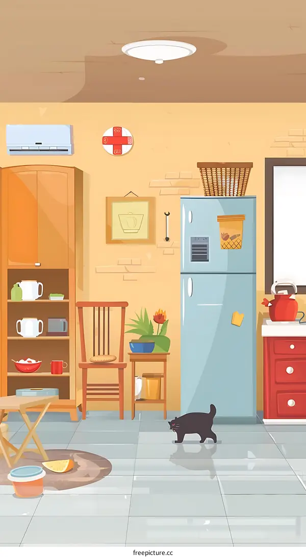 Cartoon Illustration of a Kitchen Interior