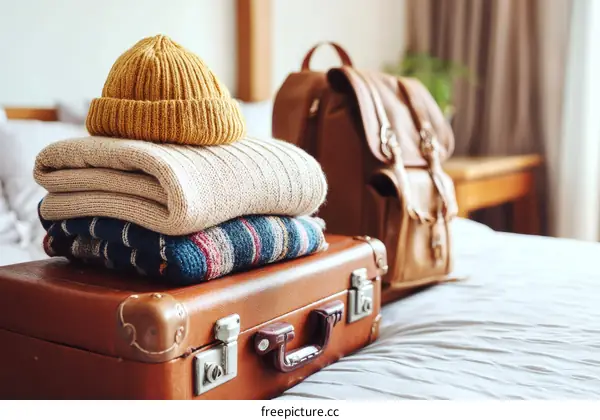 Travel Accessories on a Bed Ready for Trip