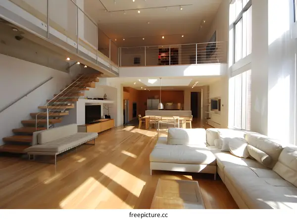 Modern Living Room with Loft and White Sofa