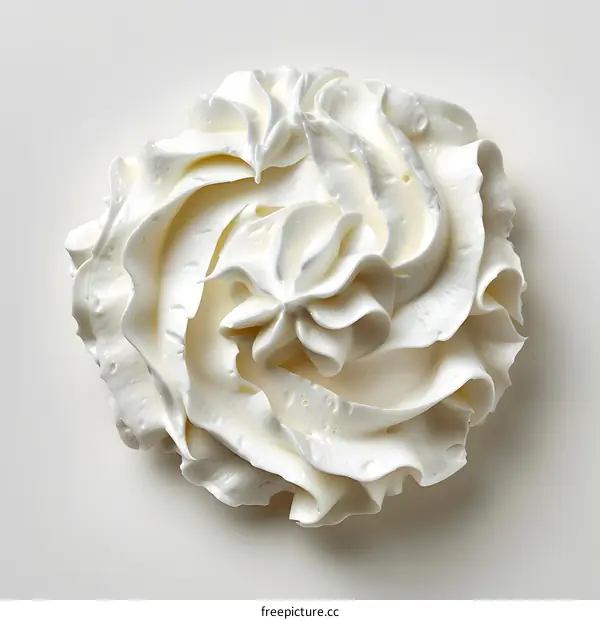 Whipped cream swirl on white background