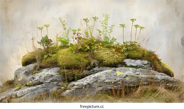 Green Plants Growing On Rocks In A Natural Setting