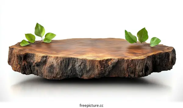 Wooden Tree Stump Display Stand with Green Leaves