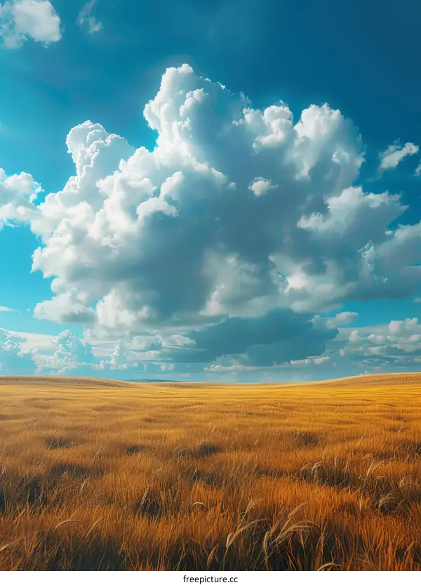 A Serene Wheat Field Under a Blue Sky