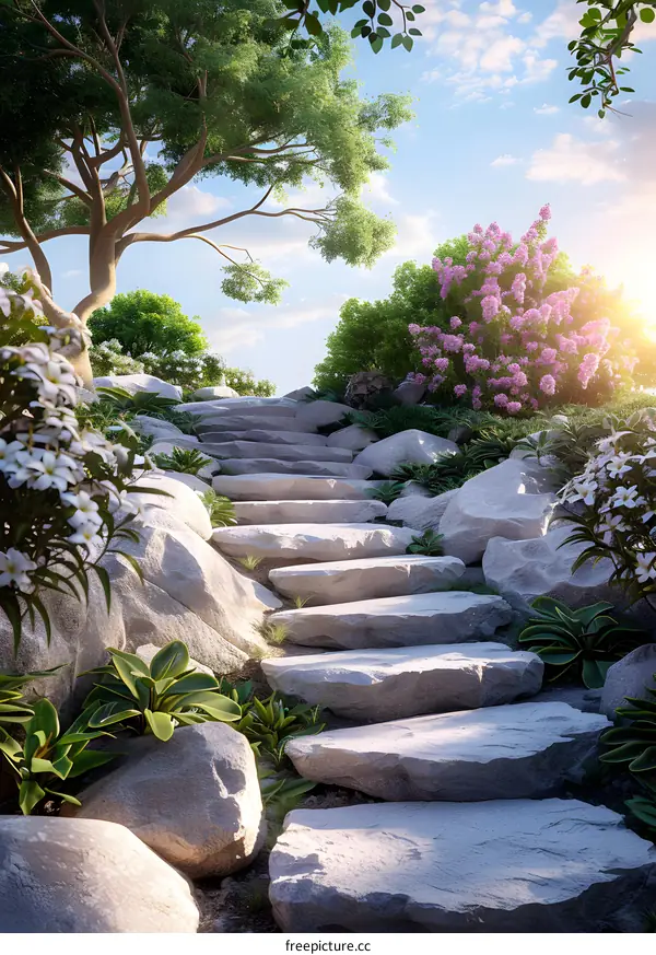 Stone path in fantasy forest