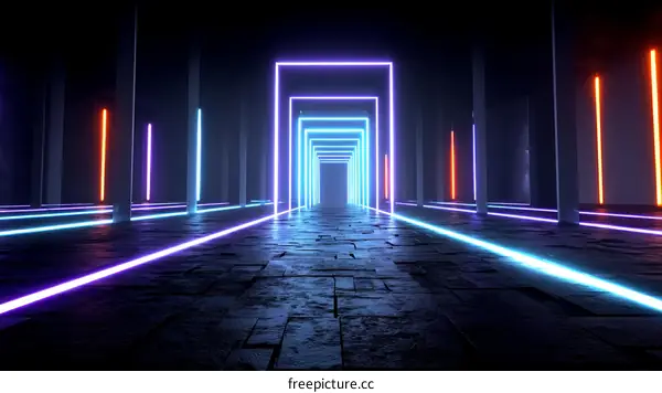 Neon Light Tunnel Futuristic Abstract Space