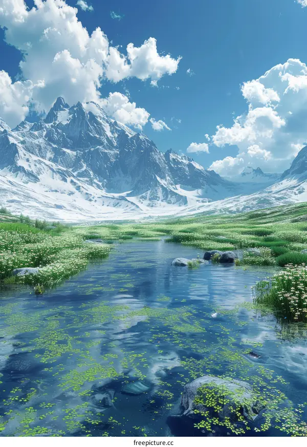 Beautiful Mountain River Landscape Illustration