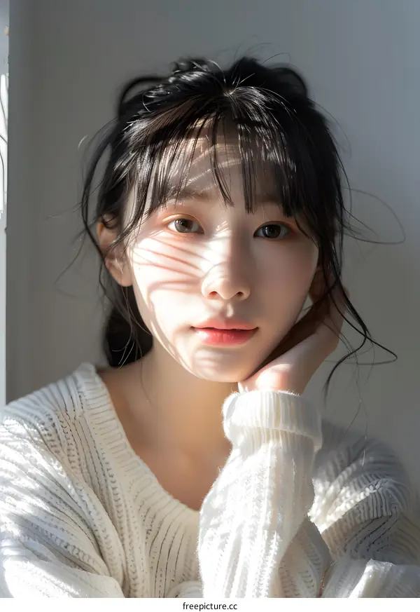 Portrait of a Young Woman with Sunlight and Shadow