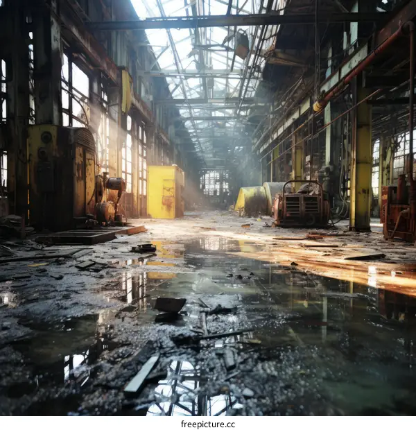 Abandoned Industrial Factory with Shattered Windows