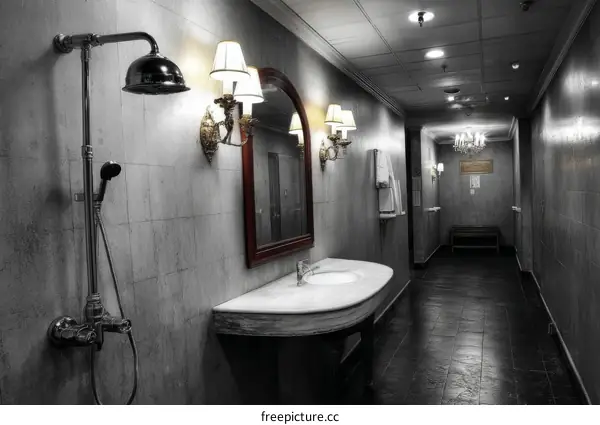 Vintage Elegant Bathroom Corridor Interior