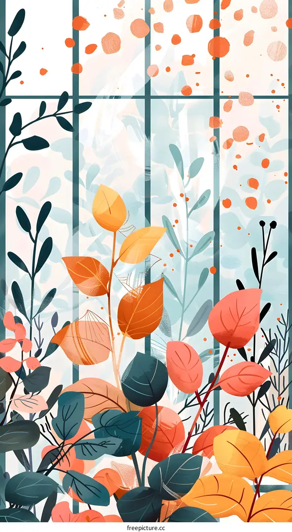 Colorful Autumn Leaves Through a Window