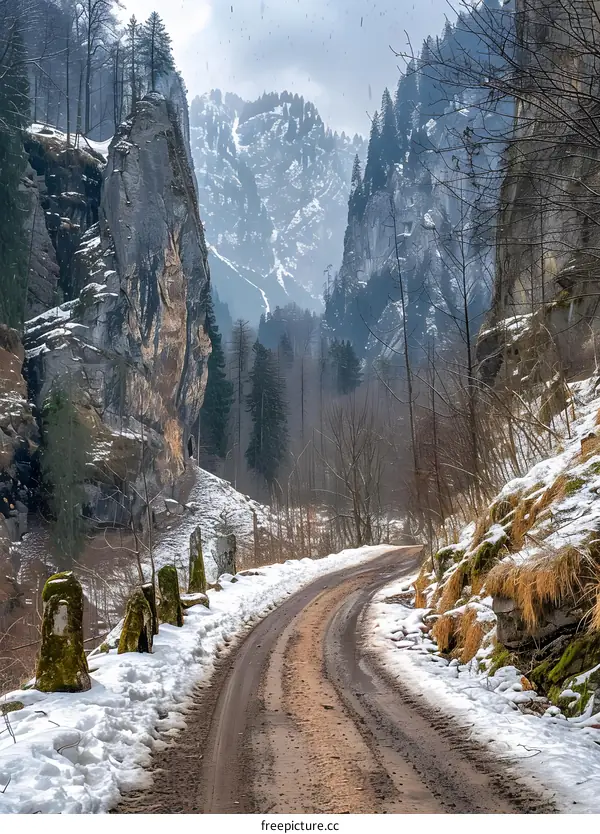 Snowy mountain road
