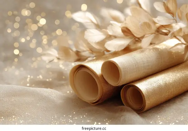 Golden Rolled Fabric with Festive Bokeh