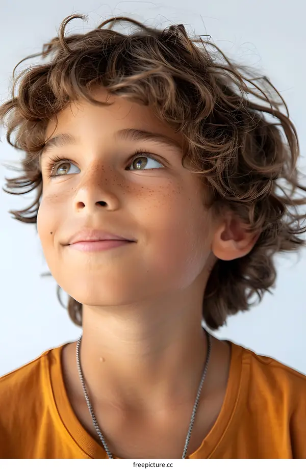 Curious Young Boy Looking Up