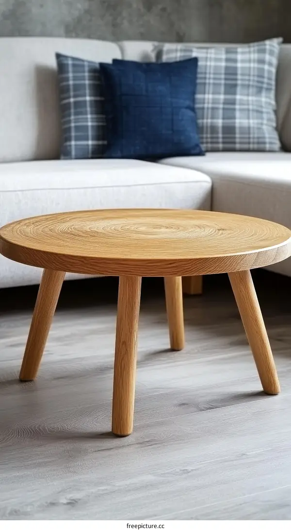 Modern Wooden Round Coffee Table in Living Room