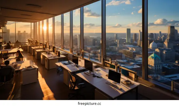 Chic Office with Workstations by the Windows