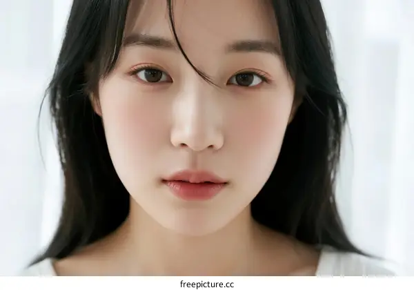 Portrait of Young Asian Woman with Long Black Hair