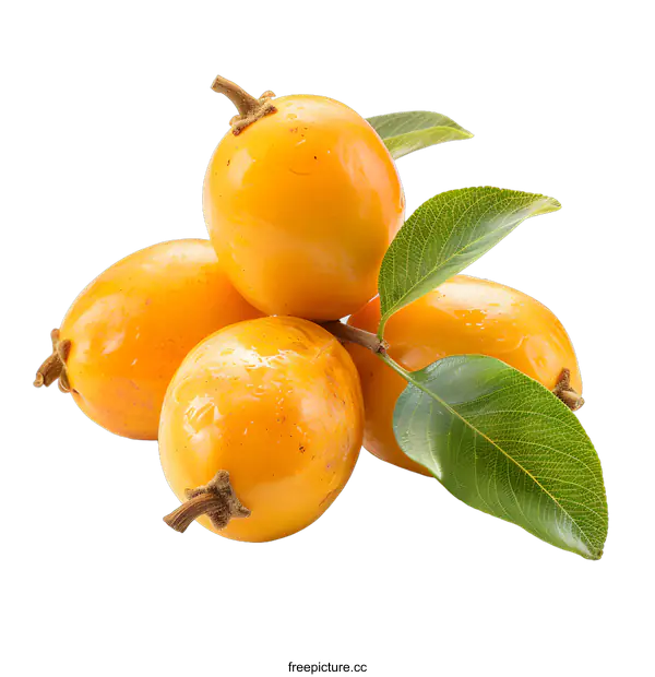 [Transparent Background PNG]Fresh ripe loquats fruits with leaves