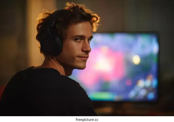 Focused Gamer in a Cozy Setting