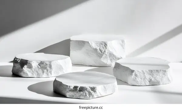 White Stone Display Platforms in Studio Setting