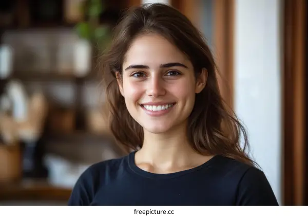 Happy Woman Portrait Indoor Closeup