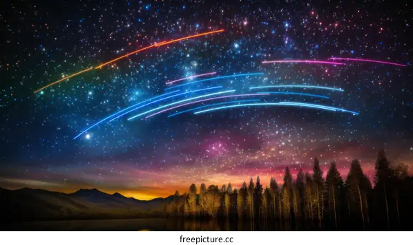 Colorful streaks of light in the night sky