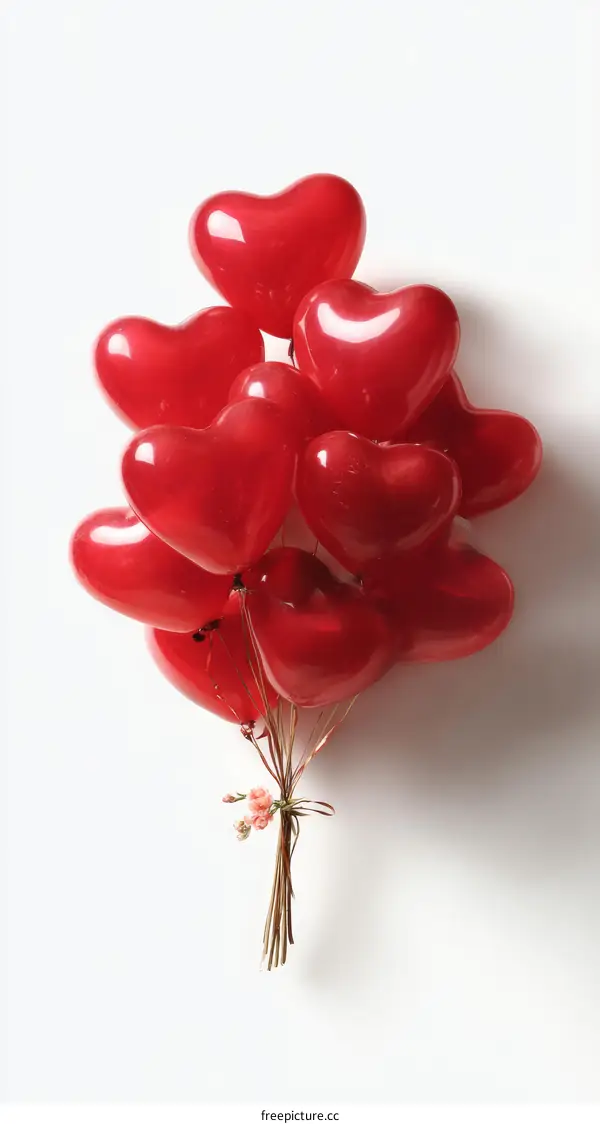 Heart Shaped Balloons Bouquet on White Background