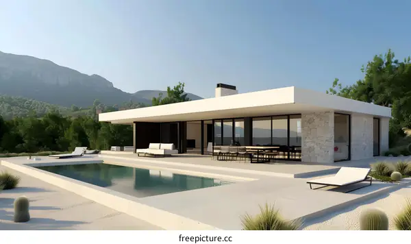 Modern Minimalist House with Swimming Pool and Mountain View