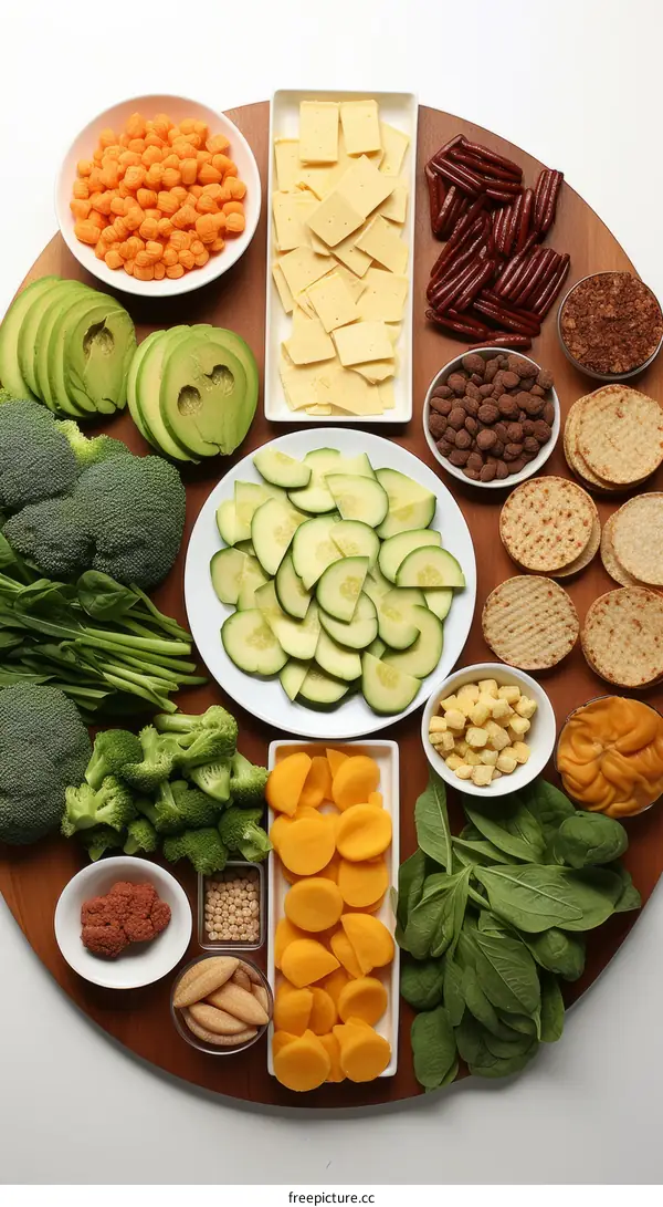An assortment of healthy and unhealthy food on a table