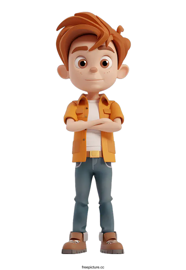 [Transparent Background PNG]3D Cartoon Illustration of a Boy with Crossed Arms