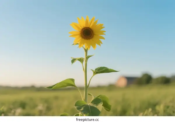 Vibrant Sunflower Standing Tall in Lush Green Field Under Clear Sky