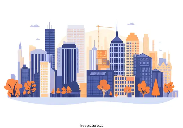 Cityscape with Buildings and Trees Illustration