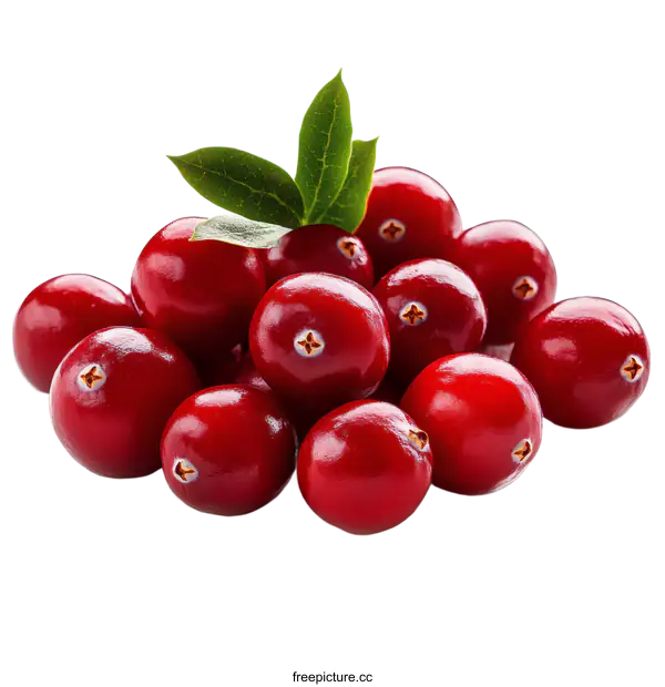 [Transparent Background PNG]Closeup of Fresh Cranberries with Leaves