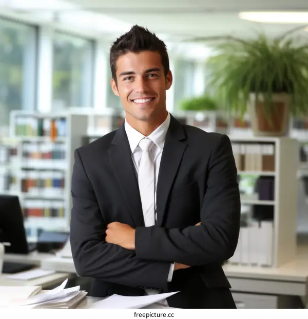 Young professional man in suit standing in office