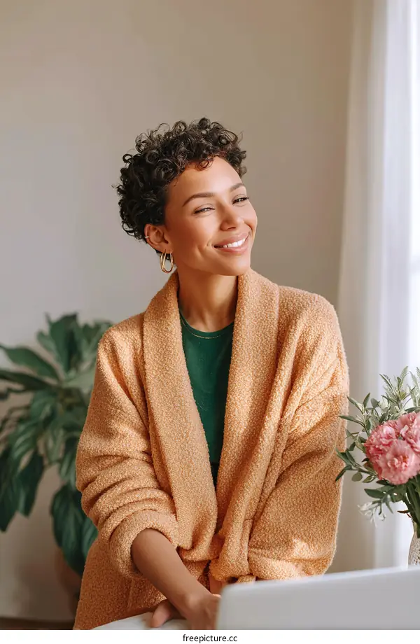 Woman in a Cozy Robe Working from Home