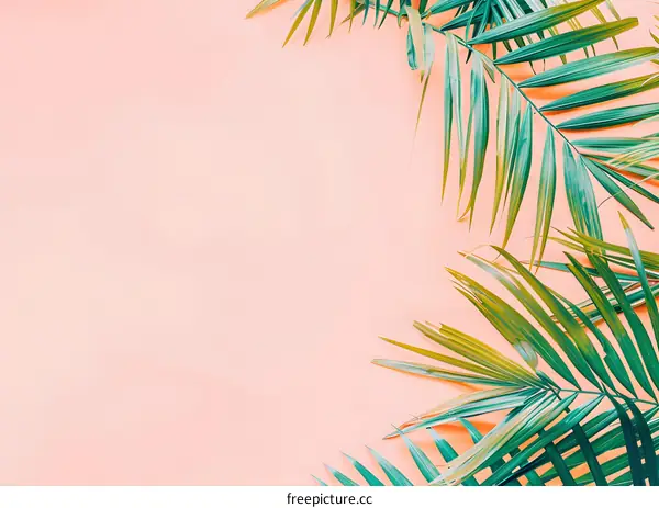 Tropical Palm Leaves on Pink Background