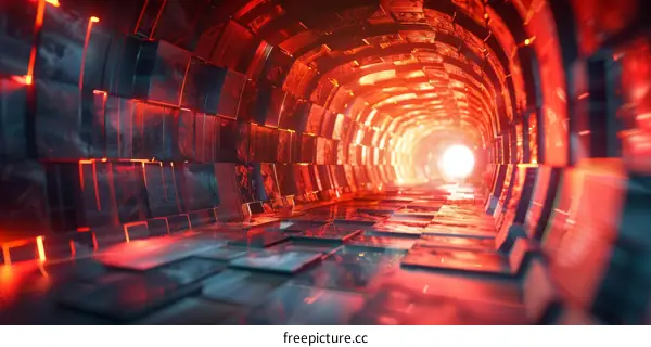 Glowing Red Tunnel: Futuristic Sci-Fi Architecture