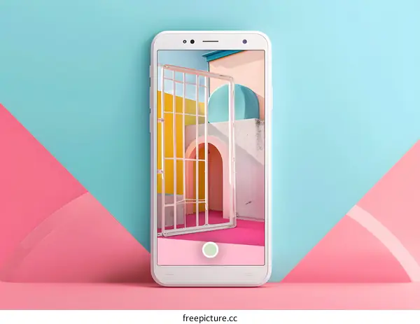 White Smartphone With Colorful Image On The Screen