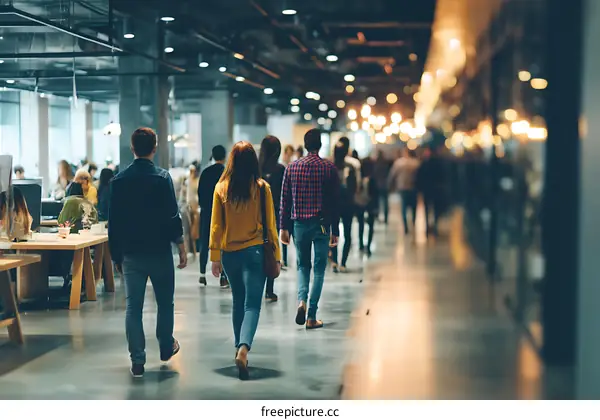 Busy Interior Office Corridor