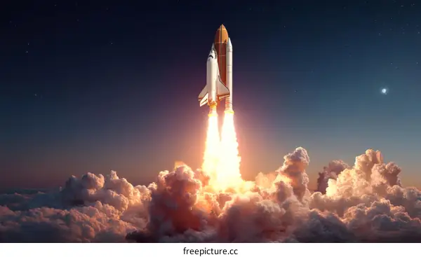 Space Shuttle Launch into the Night Sky